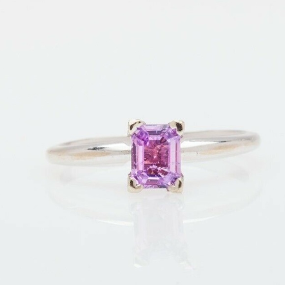 NATURAL PINK EMERALD CUT SAPPHIRE 14K GOLD RING